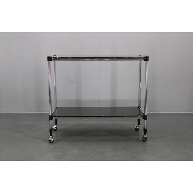 Italian Chrome and Smoked Glass Serving Table on Casters, 1970s For Sale - Image 4 of 16