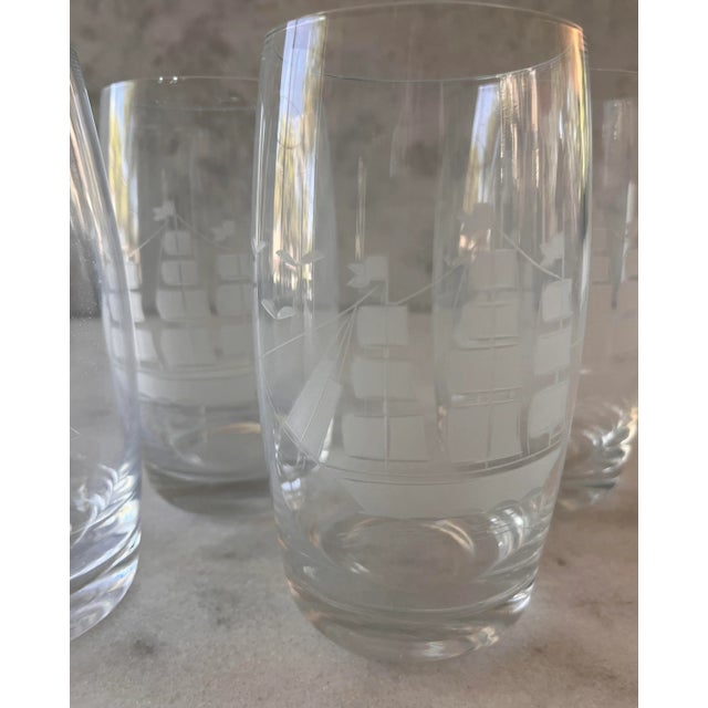Mid 20th Century Set of 4 Vintage Etched Clipper Ship Glasses For Sale - Image 5 of 9