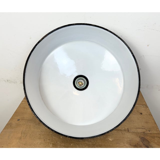 Industrial Grey Enamel Factory Pendant Lamp, 1960s For Sale - Image 17 of 18