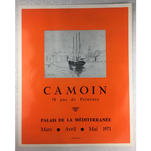 Original vintage poster from an exhibit of French painter, Charles Camoin, vivid orange color with beige highlights....