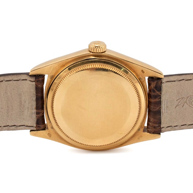 Late 20th Century Vintage Rolex Day Date 36mm 18038 Spanish Wood Dial Brown Leather 18k Gold Watch For Sale - Image 5 of 10