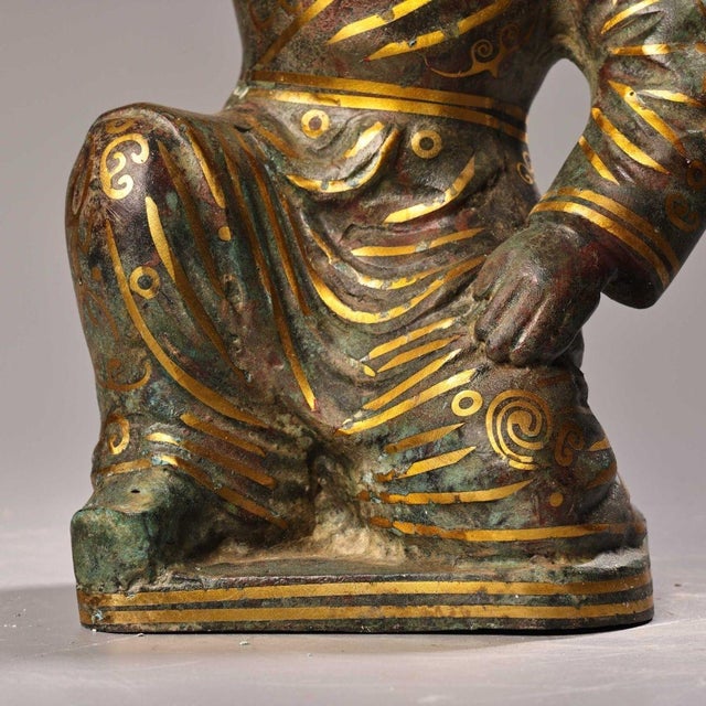 Bronze Vintage Bronze Oil Lamp With Gold Inlay - Kneeling Boy Figure For Sale - Image 8 of 10
