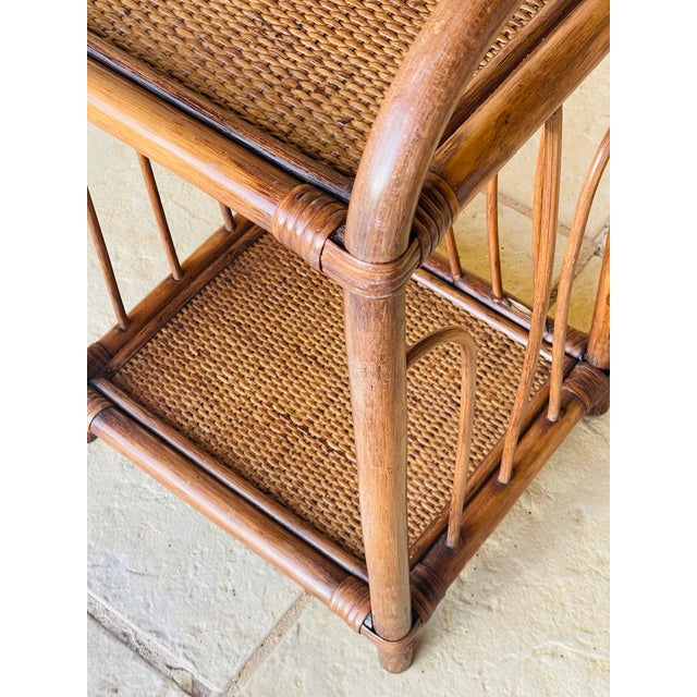 Brown Mid-Century Modern Two-Tiered Bamboo and Wicker Nightstand, 1970s For Sale - Image 8 of 16