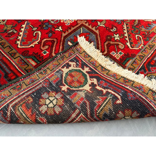 Textile Vintage Hand-Knotted Caucasian Wool Rug 6'8" X 9'1" – Tribal Heriz Design Large Area Carpet For Sale - Image 7 of 8