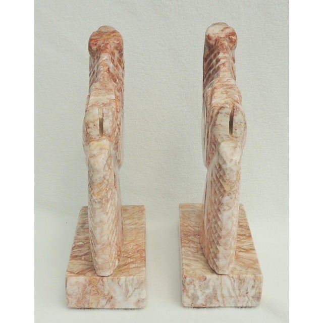 Mid 20th Century Pair Vintage Mid Century Pink Marble Carved Equestrian Figural Horse Bookends For Sale - Image 5 of 10