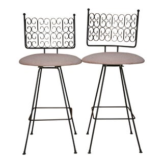 Arthur Umanoff Wrought Iron Bar Stools - A Pair For Sale