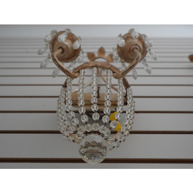 Glass 1980s Pair Neopolitan Style Crystal & Gilt Metal Wall Sconces For Sale - Image 7 of 12