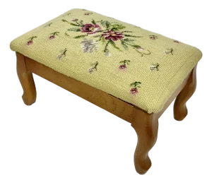 1960s Vintage Americana Arts & Crafts Folk Art Needlepoint Footstool