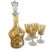 Antique Art Deco Bohemian Amber Glass Carafe Set with four glasses featuring hand-painted floral motifs from the 1920s. A...