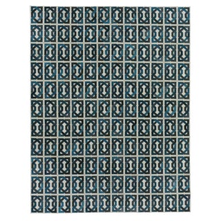 Montgomery Ivory/Navy Blue/Blue/Multi Patchwork Leather Area Rug - 11'6"x14'6" For Sale