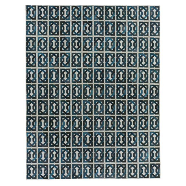 Montgomery Ivory/Navy Blue/Blue/Multi Patchwork Leather Area Rug - 11'6"x14'6" For Sale