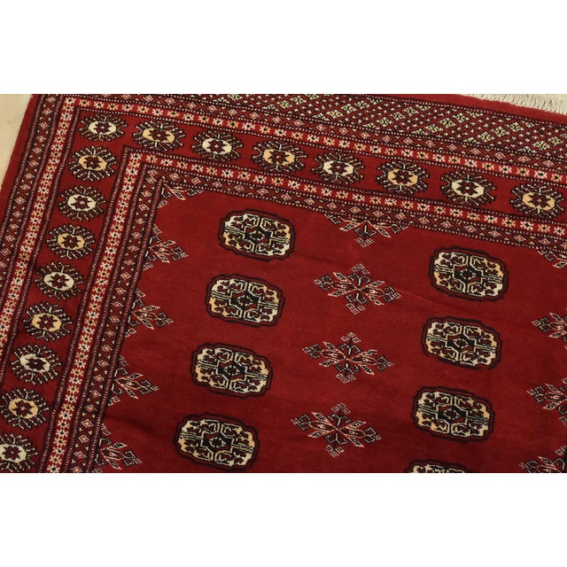 Bokhara Rug 4’8” X 6’1” Red Wool Tribal Hand-Knotted Oriental Carpet For Sale In Philadelphia - Image 6 of 12