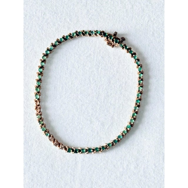 Vintage 14k Yellow Gold Natural Emerald & Diamond Tennis Bracelet For Sale - Image 14 of 15