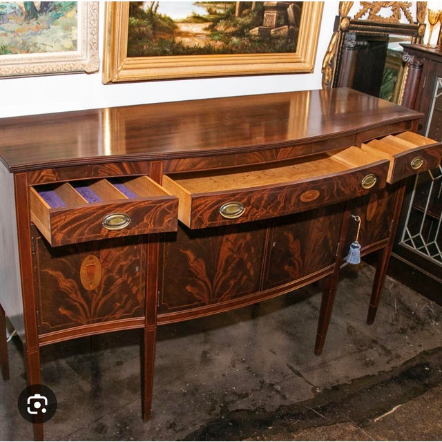 George Hepplewhite 1900-1909 Williams- Kemp Flame Mahogany Federalist Hepplewhite- Sideboard For Sale - Image 4 of 6