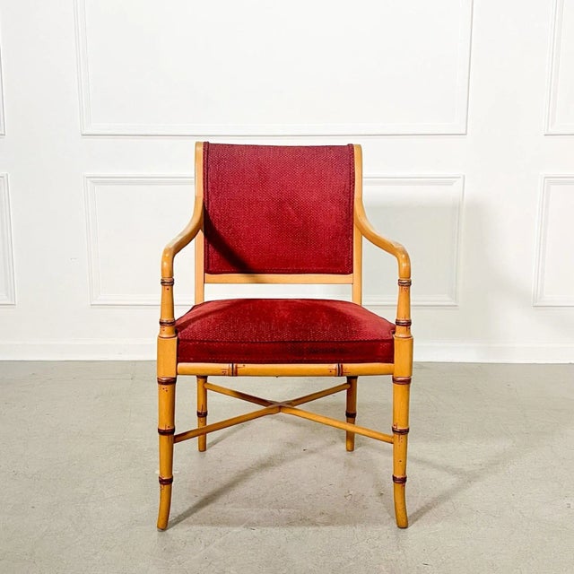 1980's Faux Bamboo Hand Painted Library Arm Chair by Hickory For Sale - Image 4 of 8