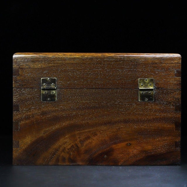 Brown Hand-Carved Wooden Treasure Box With Brass Hardware & Dragon Motif For Sale - Image 8 of 9