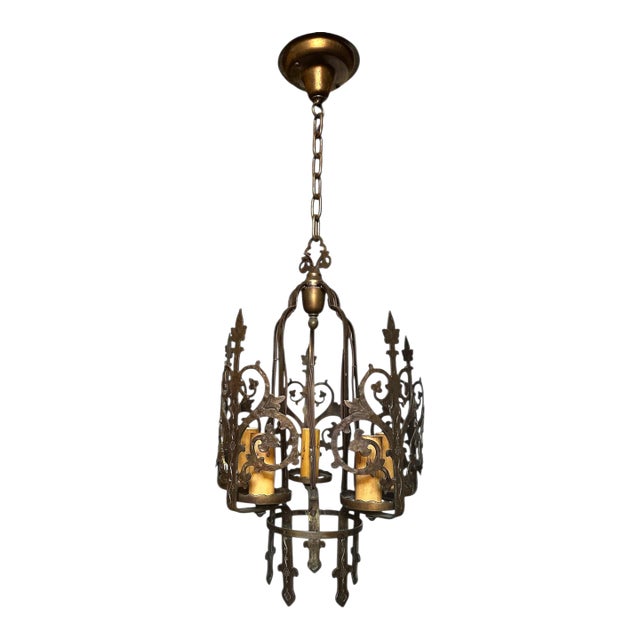 Early 20th Century Spanish Revival Four Light Cast Bronze Chandelier For Sale