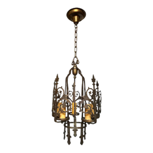 Early 20th Century Spanish Revival Four Light Cast Bronze Chandelier