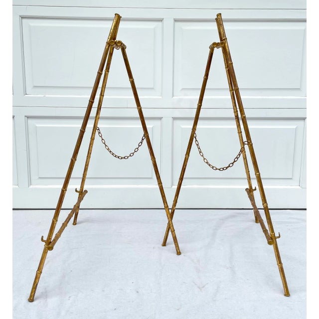 Vintage Gilt Gold Faux Bamboo Metal Easel For Sale In Los Angeles - Image 6 of 10