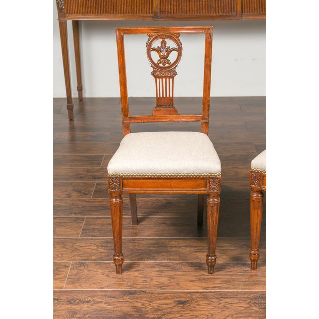 Set of Four Italian 1820s Neoclassical Dining Room Chairs with Carved Splats For Sale - Image 10 of 12