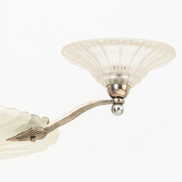 Art Deco Art Deco Chrome & Glass 3-Light Chandelier For Sale - Image 3 of 6