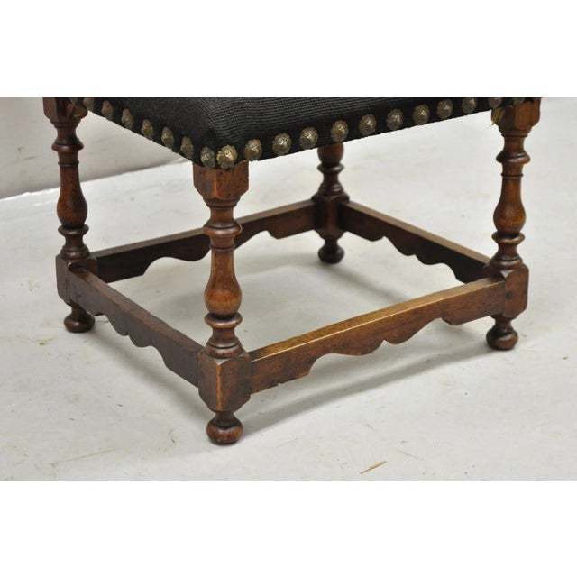 Antique Italian Renaissance Turn Carved Walnut Tapestry Small Childs Side Chair For Sale In Philadelphia - Image 6 of 12