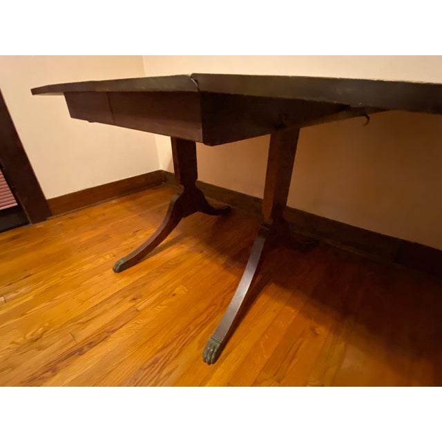 Wood Vintage Brown Wood Versatile Drop Leaf Double Pedestal Dining Table For Sale - Image 7 of 18