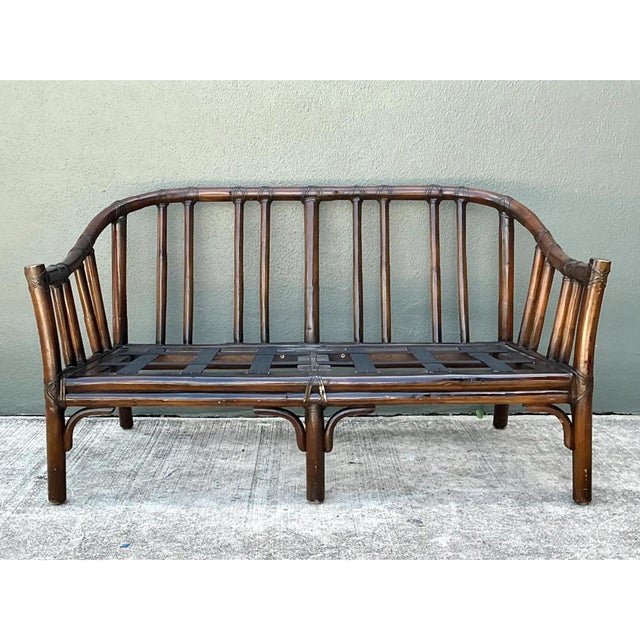Wood Vintage McGuire Bent Rattan Loveseat For Sale - Image 7 of 12