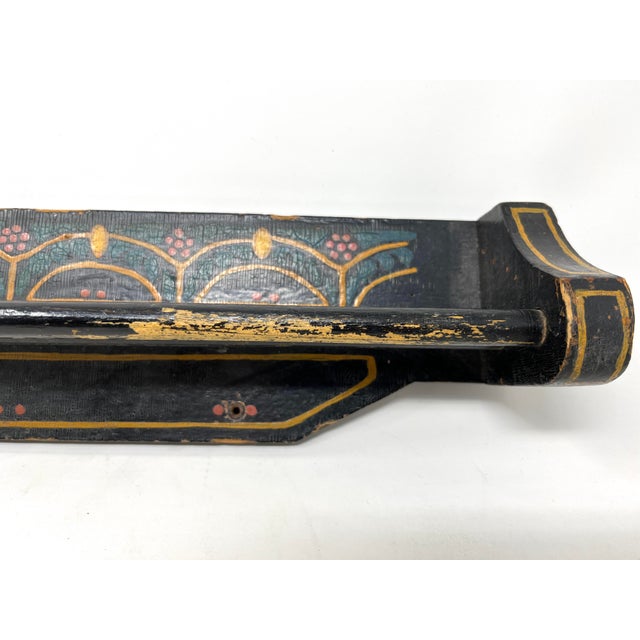 Farmhouse Antique Folk Art Hand-Painted Black Towel Hanger Holder Bar Rack, Wall Mount For Sale - Image 3 of 10