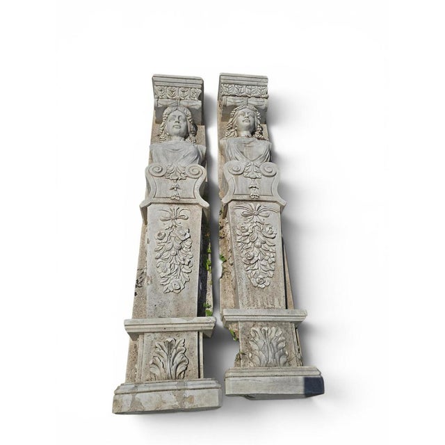 Pair of Monumental Marble Caryatid Sculptures, Second Half of the 20th Century Elegant pair of monumental marble...