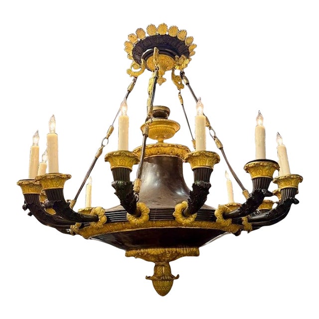 19th Century French Large Scale Bronze Empire Style Chandelier With 16 Lights For Sale