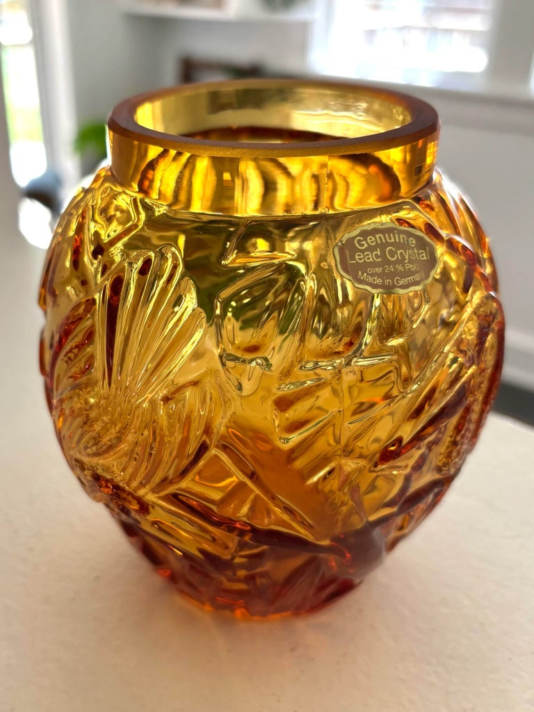 Vintage 1980s Amber Lead Glass Vase | Chairish