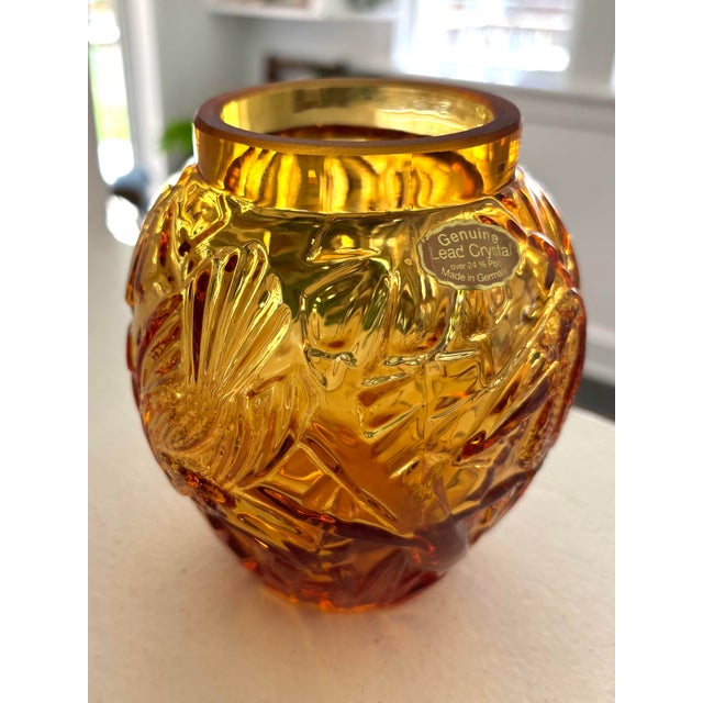 Vintage 1980s Amber Lead Glass Vase For Sale - Image 6 of 10