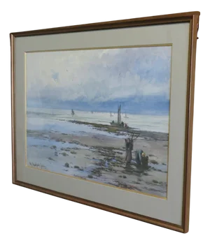H Hadfield Chubley, Beach, Large Watercolour, 1890s-1910s, Framed
