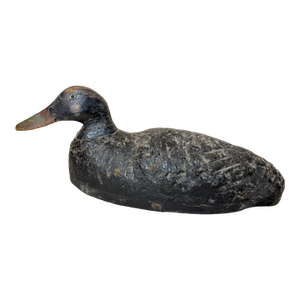 Vintage Hand Carved Painted Wood Folk Art Black Duck Decoy Sculpture Figure
