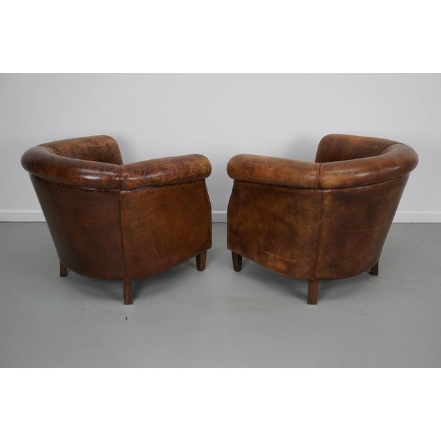 Vintage Dutch Cognac Colored Leather Club Chairs, Set of 2 For Sale - Image 15 of 18
