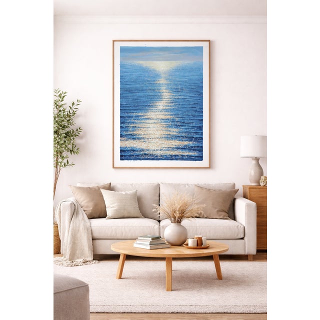 Post Impressionist Moonpath — Seascape Original Oil Painting, Unstretched, by Samuel H. For Sale - Image 3 of 8