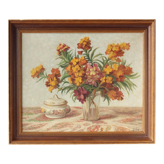 Midcentury French Floral Still-Life For Sale