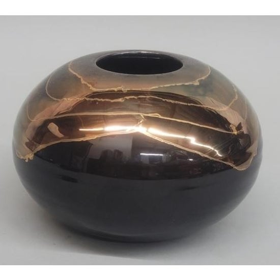 Contemporary Bruce Fairman Signed Studio Art Pottery Globe Vase With Copper Lustre Drip Glaze For Sale - Image 3 of 7