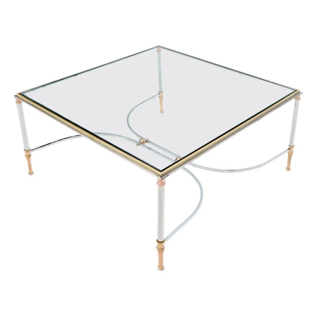 Brass Chrome Glass & Copper Square Coffee Table Atr. to Jansen For Sale - Image 12 of 12
