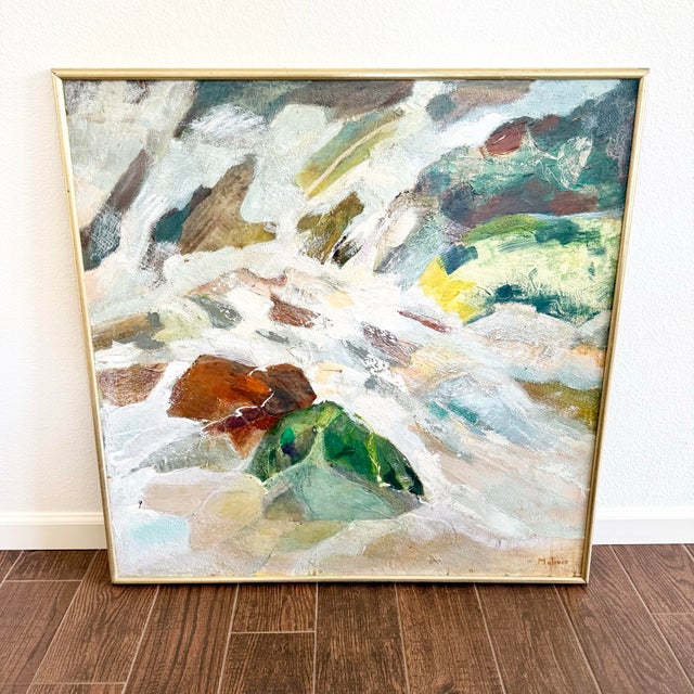 Vintage Modern Frances Roberta Malovos Acrylic Collage 3’ Framed Painting MCM Signed For Sale - Image 4 of 6