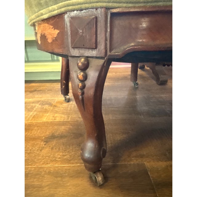 Wood Antique Victorian Parlor Chair With Olive Green Upholstery For Sale - Image 7 of 9