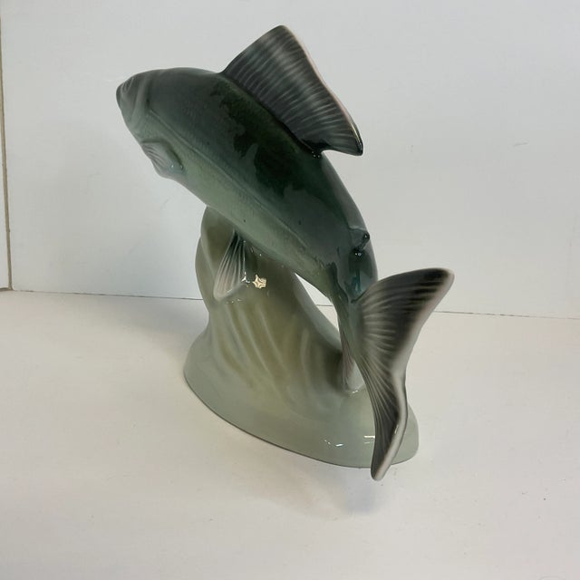 Dark Green 1990s Vintage Bohemian Czechoslovakian Majolica Porcelain Trout Fish Figurine by Royal Dux For Sale - Image 8 of 13