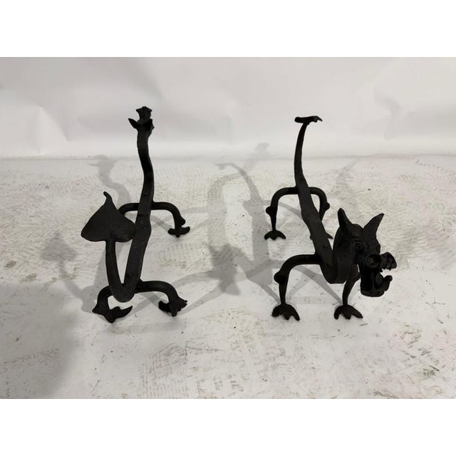 Mod Dragon Andirons in Wrought Iron, 1940s, Set of 2 For Sale - Image 13 of 18