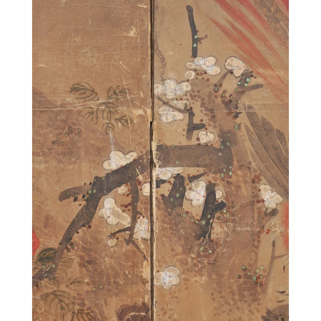 18th C. Japanese Edo Two-Panel Screen Pheasants Floral Landscape For Sale - Image 11 of 18