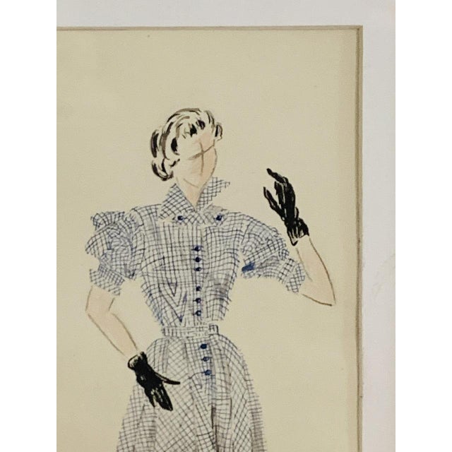 Berthe Duquaine, Robe Ecossaise, 1950s, Pencil Sketch on Paper, Framed For Sale - Image 4 of 18
