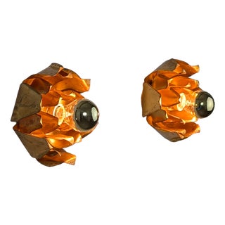 Floral Wall Sconces in Gilded Metal from Hans Kögl, 1970s, Set of 2 For Sale