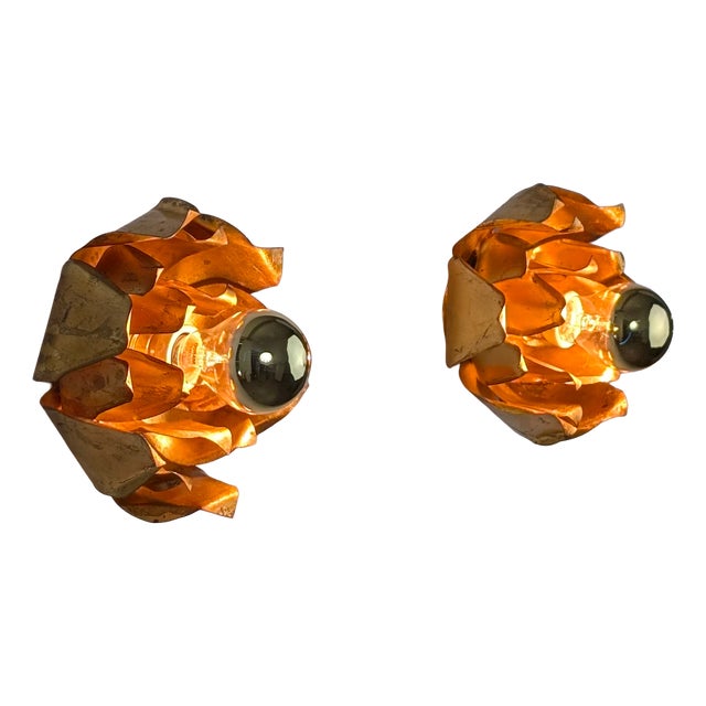 Floral Wall Sconces in Gilded Metal from Hans Kögl, 1970s, Set of 2 For Sale