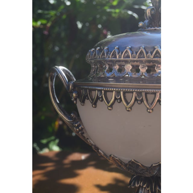 Victorian 1890s Late Victorian English Silverplate & Frosted Glass Covered Candy Dish For Sale - Image 3 of 7