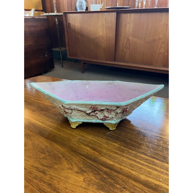 Ceramic Antique Late 19th Century English Joseph Holdcroft Majolica Dogwood Basket For Sale - Image 7 of 12